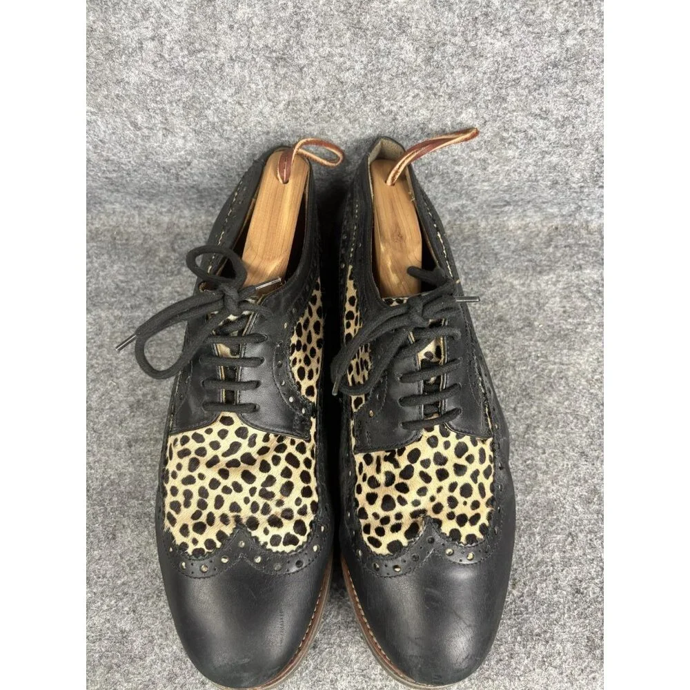 Barneys New York Wingtip Shoes Mens Size 10.5 Black Leopard Pony Hair Made Italy